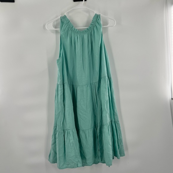 Ann Taylor Loft teal mint green tiered summer sleeveless dress size L - Picture 3 of 12